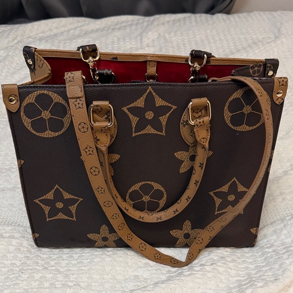 Brown and Tan Designer Inspired Tote Bag - Picture 1 of 5